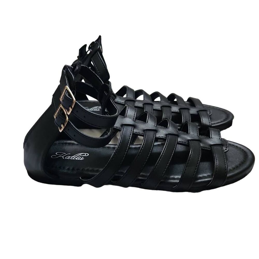 Katliu Ladies Black Zip Up Gladiator Sandals - Size 36